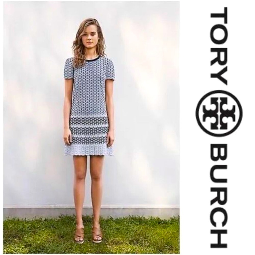 Tory Burch Beverly Dress Blue Feather Crochet